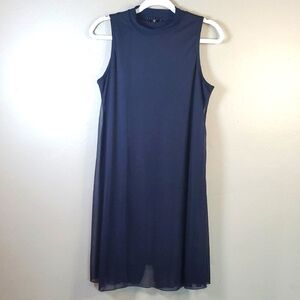 Tiana B. Classic Navy, High Neck Midi Dress W/sheer Overlay. Size Medium
